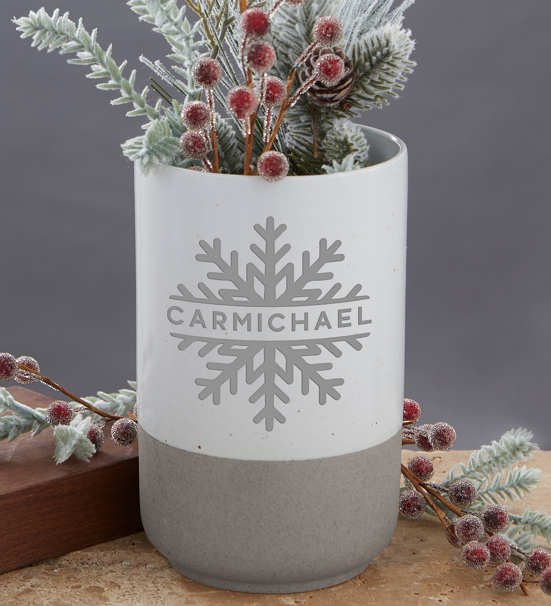 Holiday Snowflake Personalized Christmas Cement Vase